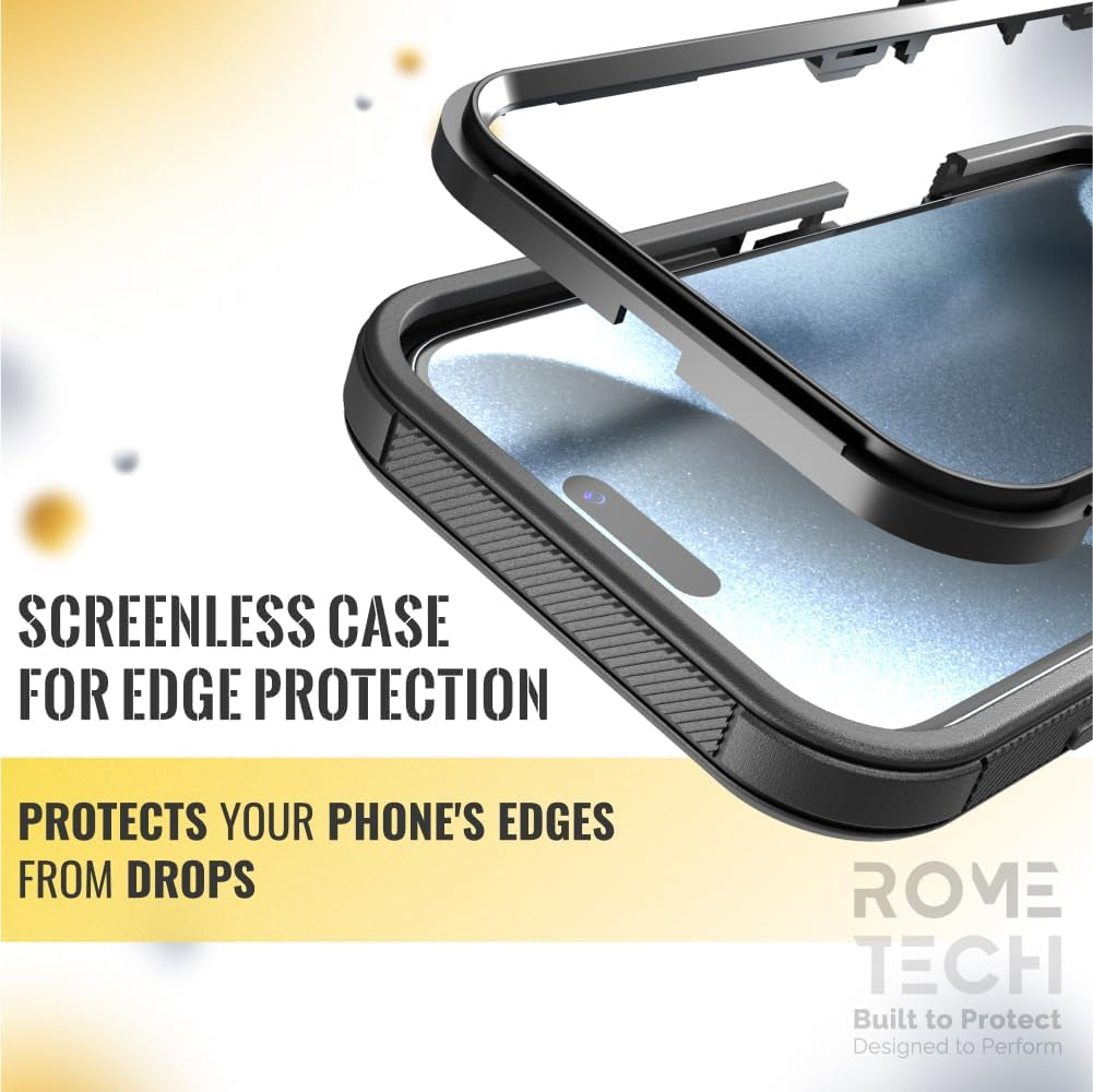 For Iphone 16 Case with Belt Clip Holster & Kickstand, Screenless Protective Dual-Layer Shockproof Iphone 16 Defender Case - Black