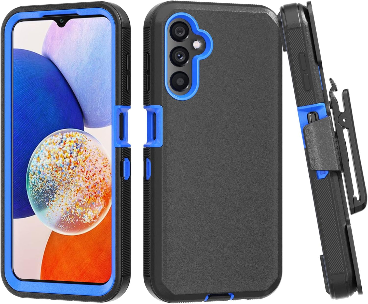 Phone Case for Samsung Galaxy A14 5G Case,Heavy Duty Hard Shockproof Armor Protector Case Cover with Belt Clip Holster for Samsung A14 5G 2023 Phone Case (Black+Blue)