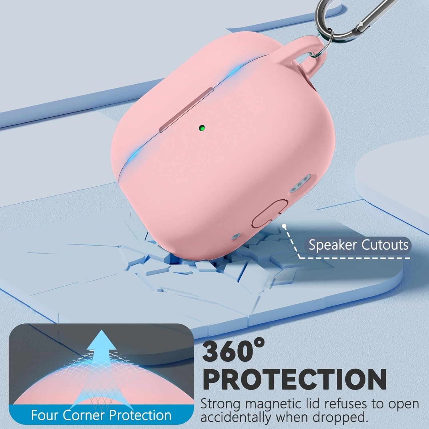 For Airpods 4 Case 2024 with Magnetic Lid Lock,Soft Silicone Protective Cover for Apple Airpods 4Th Generation Cases with Cleaner Kit,Airpod 4 Case Cover with Keychain for Women Men-Pink