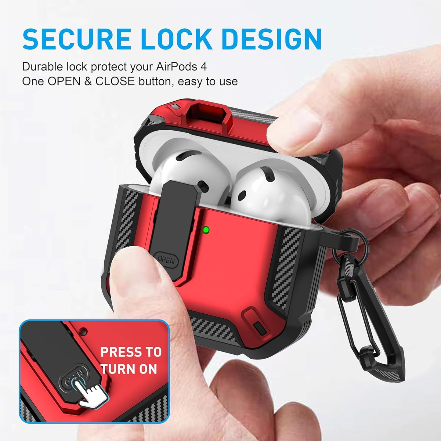 for Airpods 4 Case with Lock, Airpods 4Th Generation Case Cover with Cleaner Kit Shockproof Airpod Gen 4 Protective Cases with Keychain Compatible with Apple Airpods4 2024 2025, Red