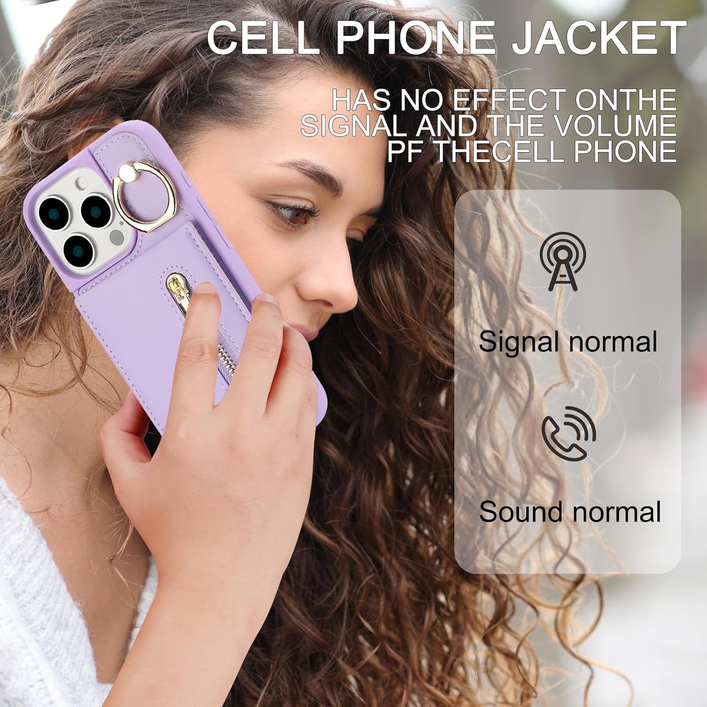 Crossbody Wallet Case for Iphone 16 Pro Max, with Card Slots Zipper Pocket Case, Flip Folio Purse RFID Blocking with Ring Kickstand Detachable Strap-Purple