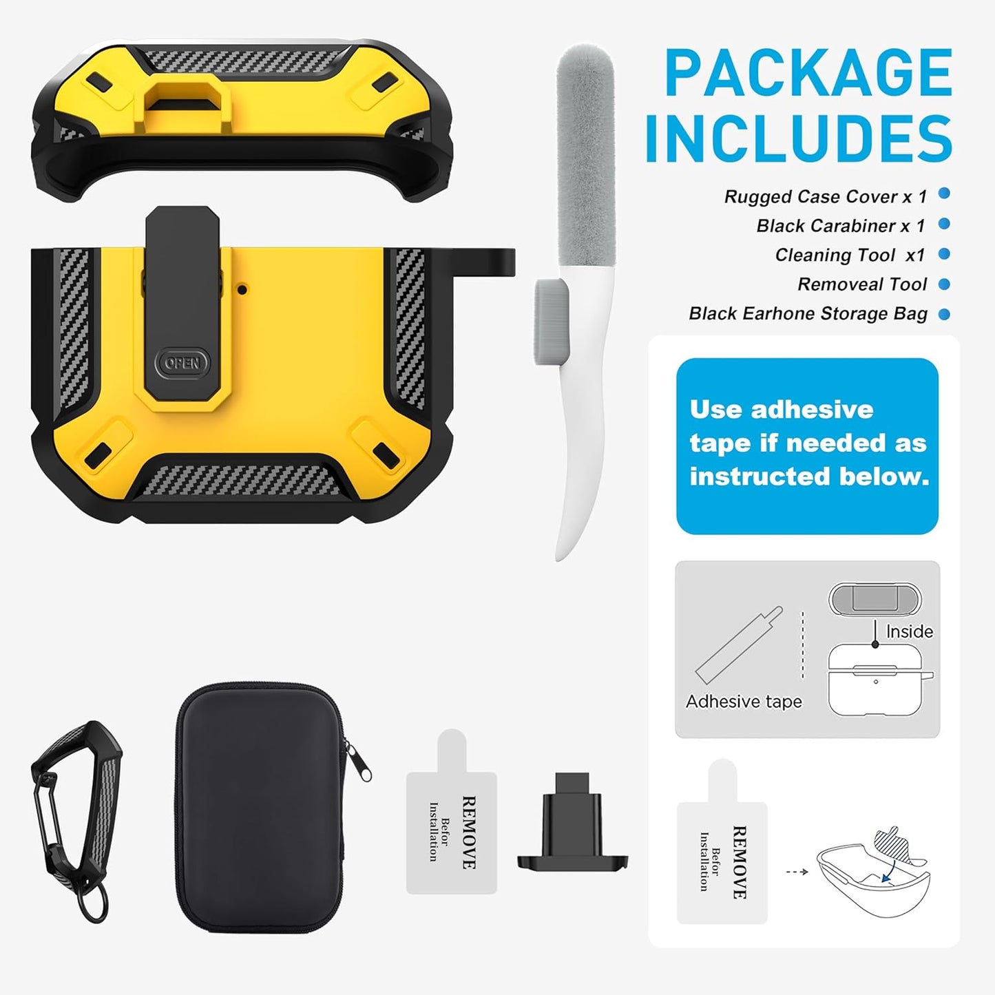 for Airpods 4 Case with Lock, Airpods 4Th Generation Case Cover with Cleaner Kit Shockproof Airpod Gen 4 Protective Cases with Keychain Compatible with Apple Airpods4 2024 2025, Yellow