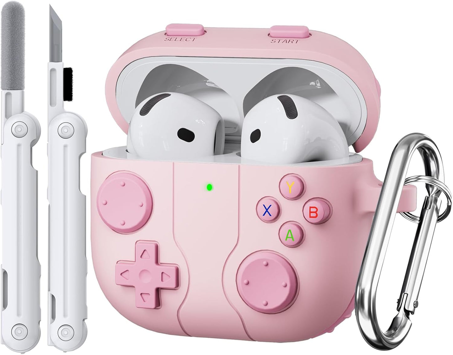 Classic Game Case for Apple Airpod 4, Silicone Funny Airpod Case 4Th Generation for Women Girls, Compatible with Airpods 4 Cover with Cleaning Kit, Air Pod 4 Case with Keychain, Pink