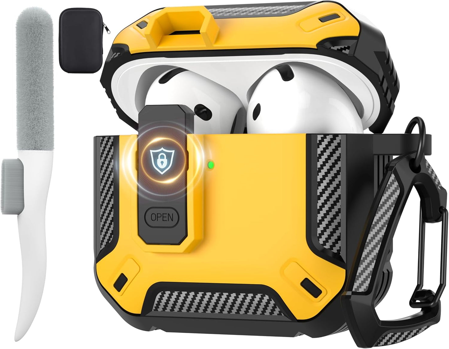 for Airpods 4 Case with Lock, Airpods 4Th Generation Case Cover with Cleaner Kit Shockproof Airpod Gen 4 Protective Cases with Keychain Compatible with Apple Airpods4 2024 2025, Yellow