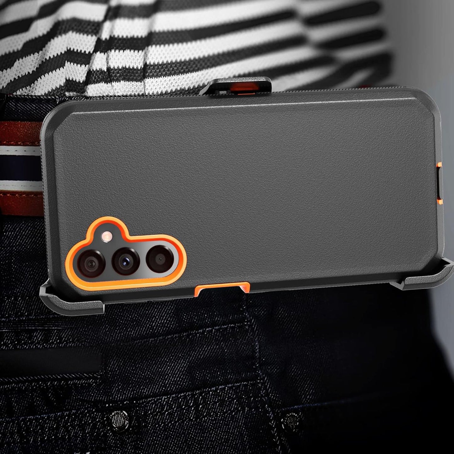 Phone Case for Samsung Galaxy A14 5G Case,Heavy Duty Hard Shockproof Armor Protector Case Cover with Belt Clip Holster for Samsung A14 5G 2023 Phone Case (Black+Orange)