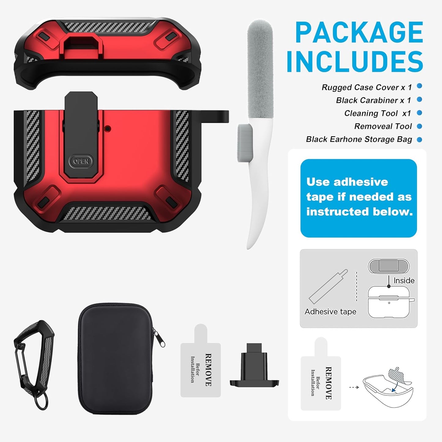 for Airpods 4 Case with Lock, Airpods 4Th Generation Case Cover with Cleaner Kit Shockproof Airpod Gen 4 Protective Cases with Keychain Compatible with Apple Airpods4 2024 2025, Red