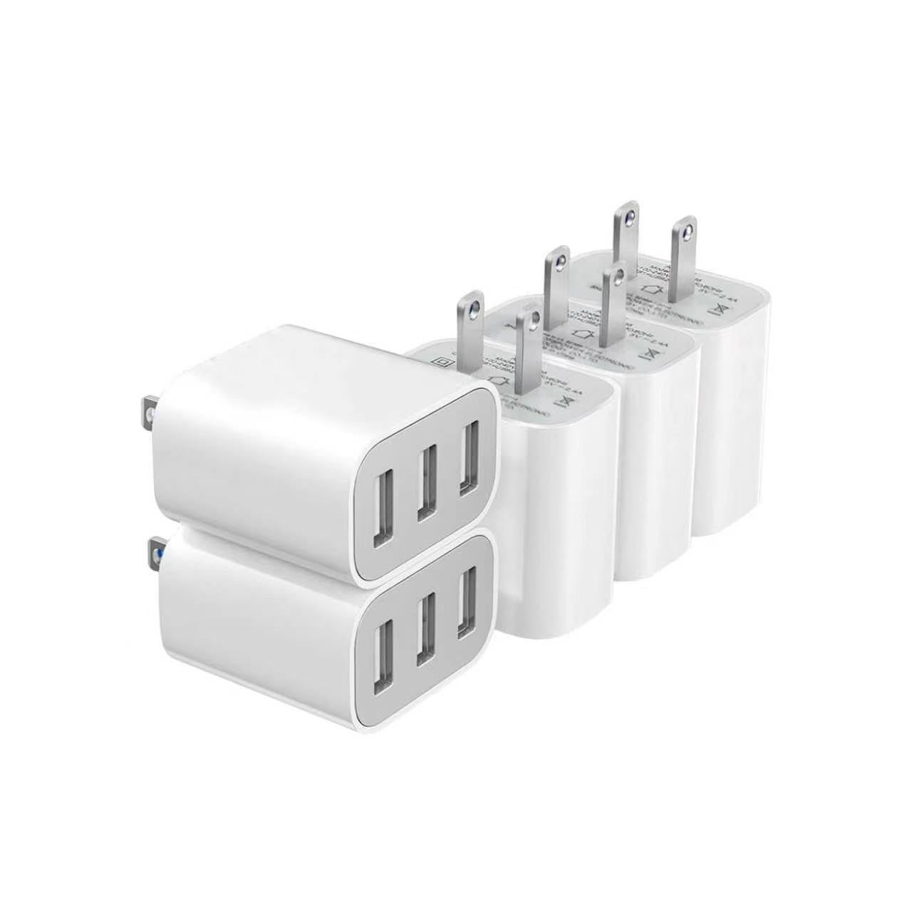 3 USB A Ports Charger Block,YTFCYIKBG Cell Phone wall Chargers,USB Cube wall Plug,for iPhone 14/13/12/11/X/XR/X/8/7/6, Galaxy, Android Phones and More (White)
