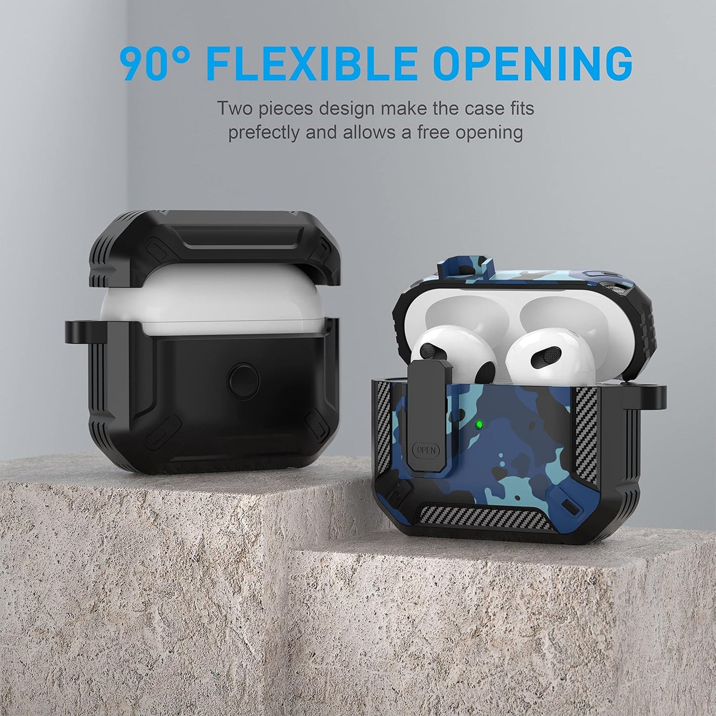 for Airpods 3Rd Generation Case, Airpods 3 Case Cover with Lock Airpod3 Generation Protective Cases Gen 3 Shockproof Cover with Keychain Compatible with Apple Airpod 3Rd Generation, Blue Camo