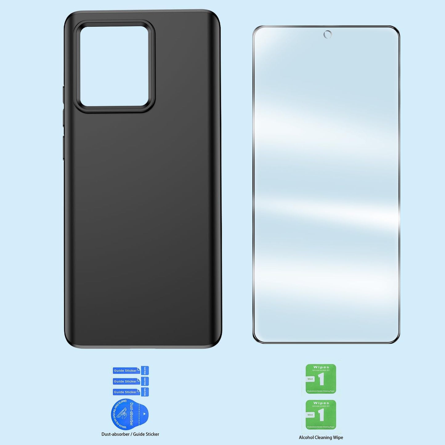 for Motorola Moto Edge 2023 Case and 1 Pack Tempered Glass Screen Protector, Slim Silicone Shockproof Protective Case Cover - Black