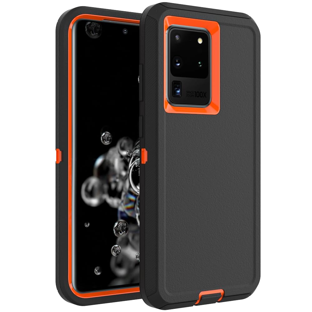 Case for Galaxy Note 20 with Clip, Heavy-Duty Tough Rugged Shockproof Drop Protective Cover Cases for Samsung Galaxy Note 20, Black+Orange