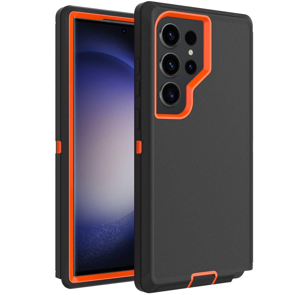 Case for Galaxy Note 20 with Clip, Heavy-Duty Tough Rugged Shockproof Drop Protective Cover Cases for Samsung Galaxy Note 20, Black+Orange