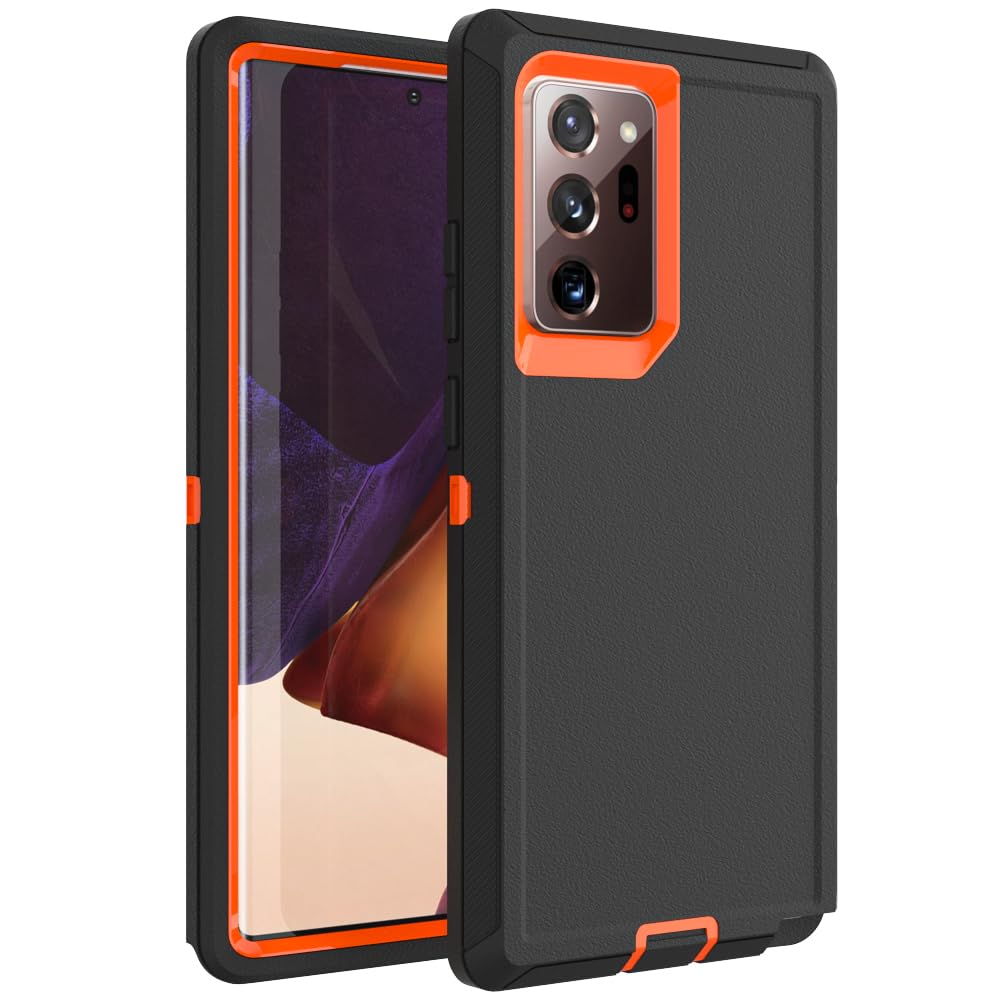 Case for Galaxy Note 20 with Clip, Heavy-Duty Tough Rugged Shockproof Drop Protective Cover Cases for Samsung Galaxy Note 20, Black+Orange
