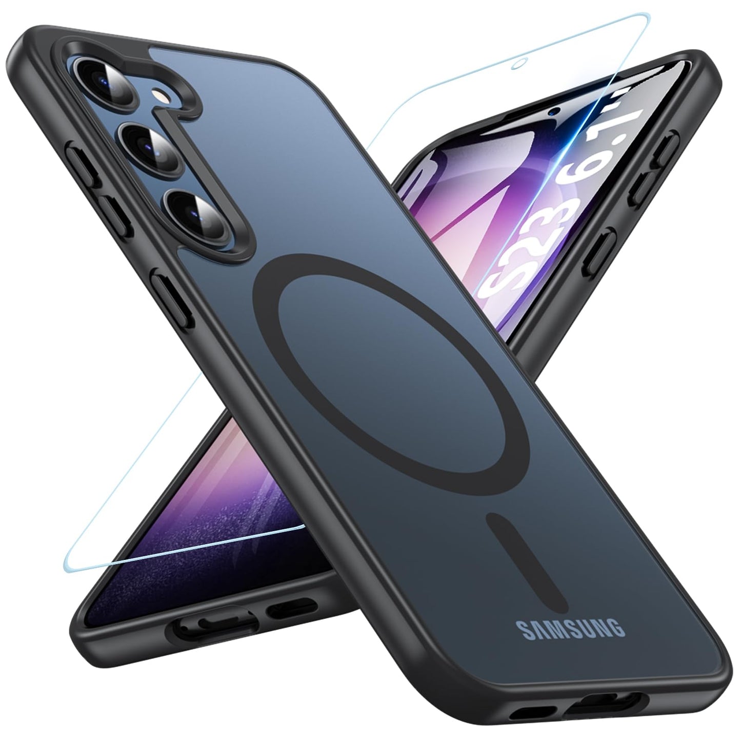 OWKEY Bumper Cover for Samsung Galaxy S23 Plus Black | 6.6'', Translucent, Slim, Magsafe Compatible, Military Grade Shockproof