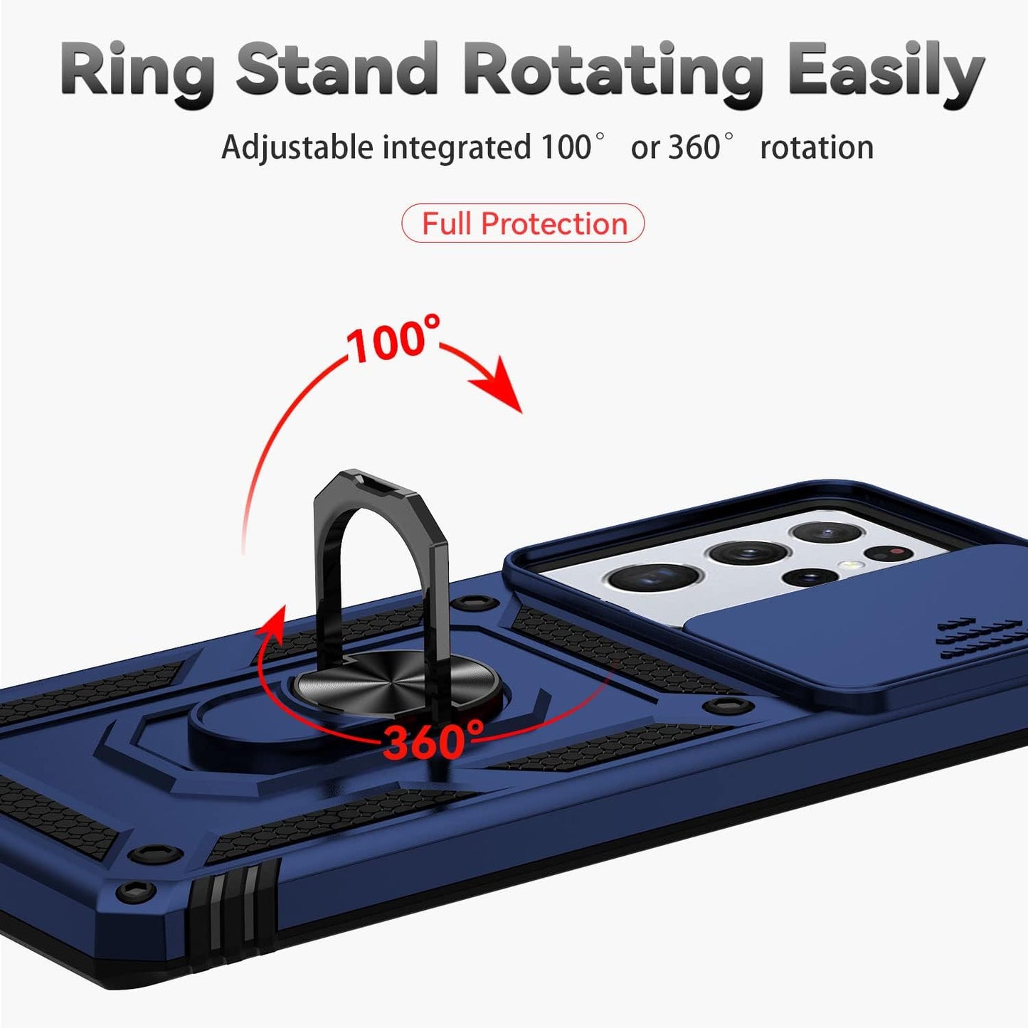 Case for Samsung Galaxy S21 Ultra 5G Protective Phone Case Navy Blue | with Camera Lens Cover, HD Screen Protector, Military-Grade Drop Tested, Magnetic Ring Holder, Kickstand