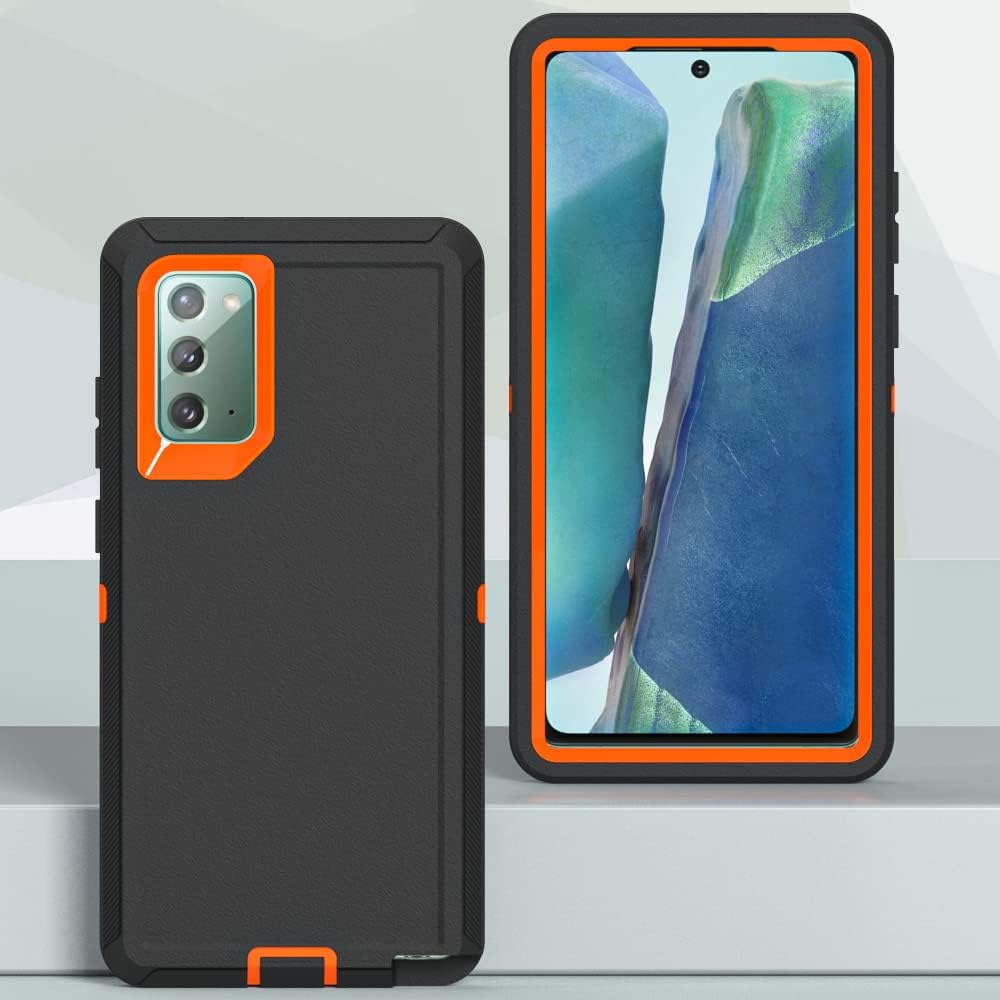 Case for Galaxy Note 20 with Clip, Heavy-Duty Tough Rugged Shockproof Drop Protective Cover Cases for Samsung Galaxy Note 20, Black+Orange