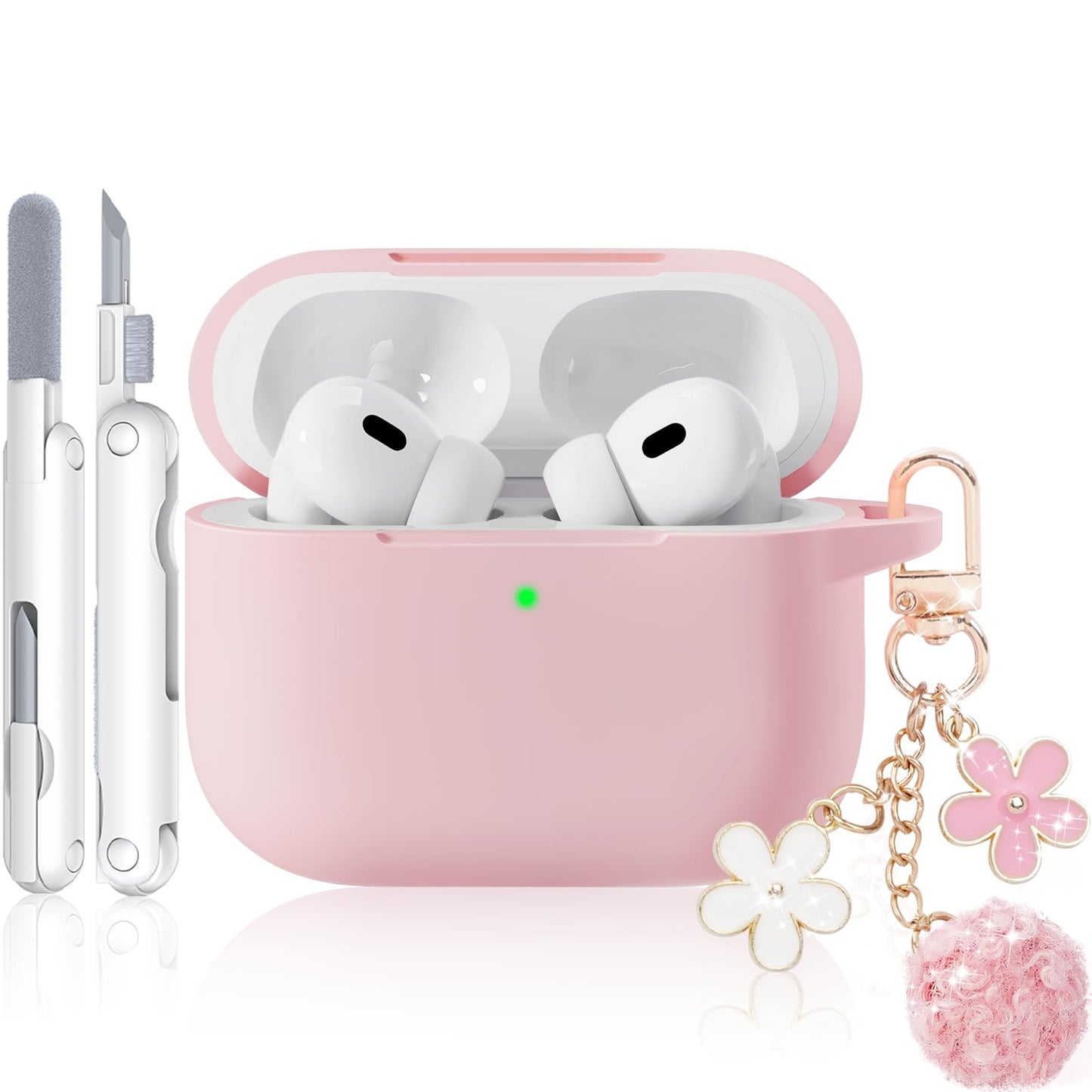 for AirPods Pro 3 Case 2025, Soft Silicone Case with Cleaner & Keychain for Women Girly, Compatible with Apple Airpods Pro 3rd Generation Cases Cover, Full Protection, Led Visible