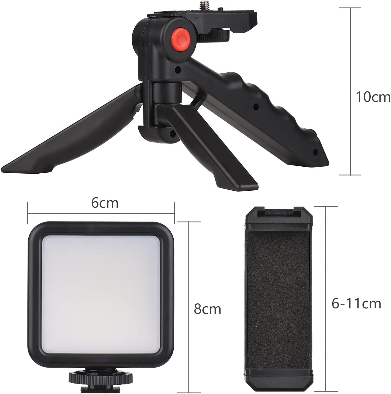 Andoer Smartphone Vlog Kit Mini LED Video Light + Cardioid Microphone + Extendable Phone Clip + Tripod with Adjustable Brightness for Live Stream Vlog Video Shooting Video Conference Selfie