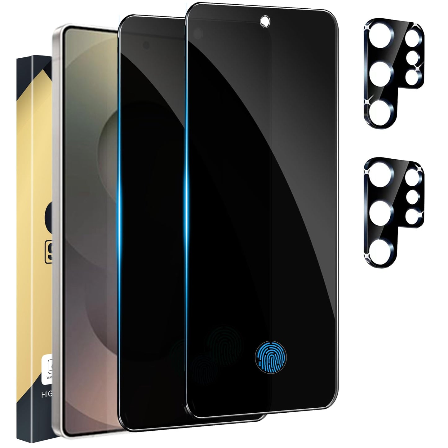 2+2 Pack Privacy Screen Protector Compatible with Galaxy S24 FE 5G - 2 Tempered Film + 2 Camera Lens Glass - High Clarity - Bubble Free - Anti-Spy Protection - Anti-Shatter