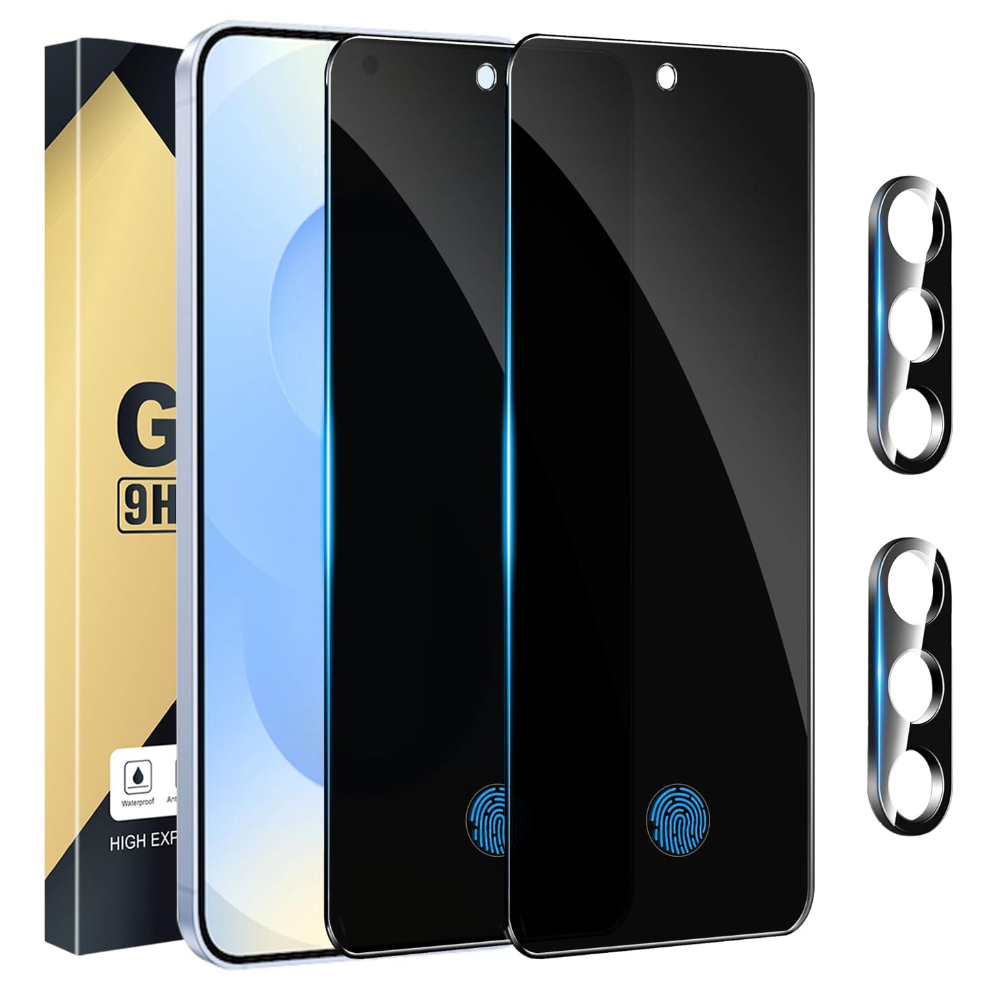 2+2 Pack Privacy Screen Protector Compatible with Galaxy S24 FE 5G - 2 Tempered Film + 2 Camera Lens Glass - High Clarity - Bubble Free - Anti-Spy Protection - Anti-Shatter