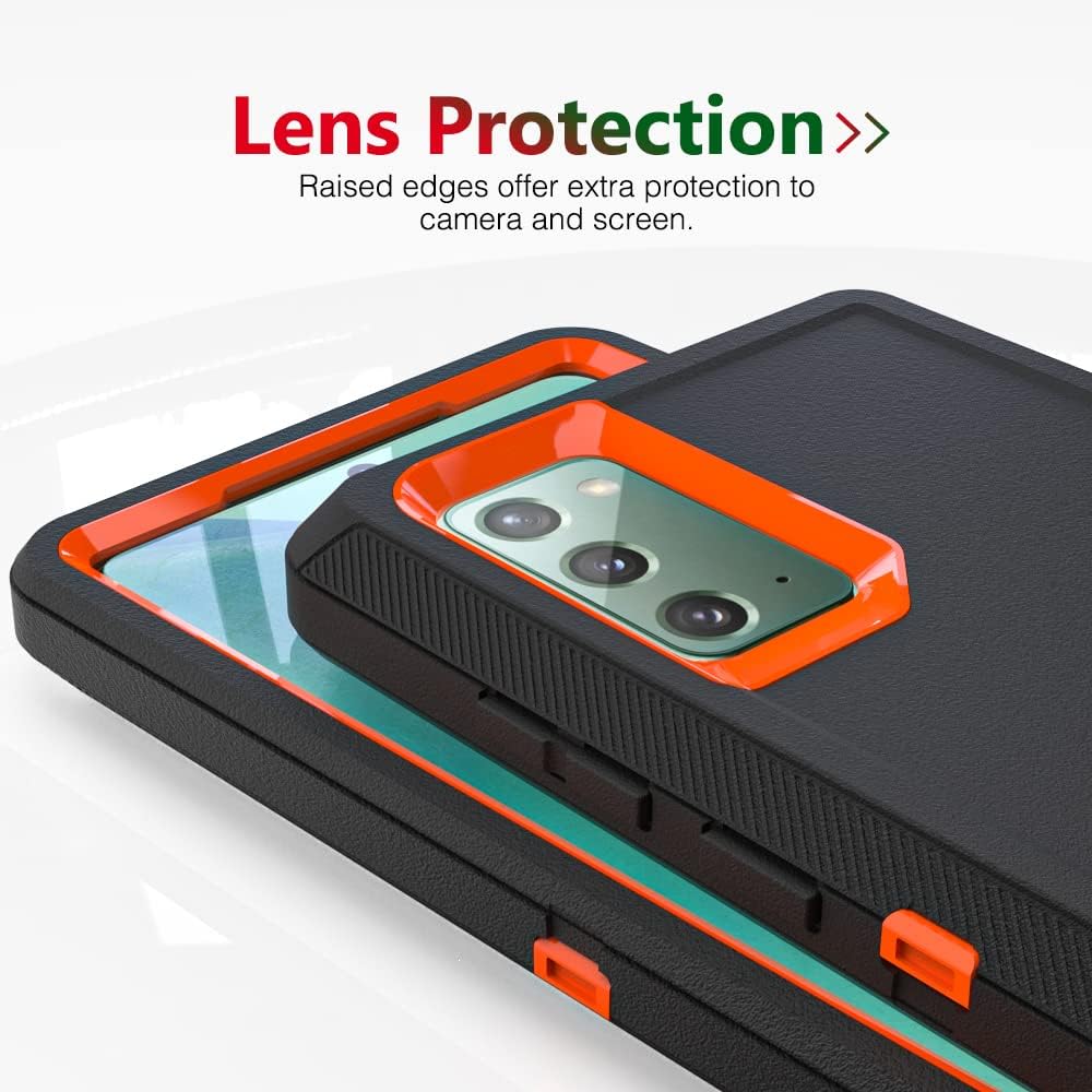 Case for Galaxy Note 20 with Clip, Heavy-Duty Tough Rugged Shockproof Drop Protective Cover Cases for Samsung Galaxy Note 20, Black+Orange