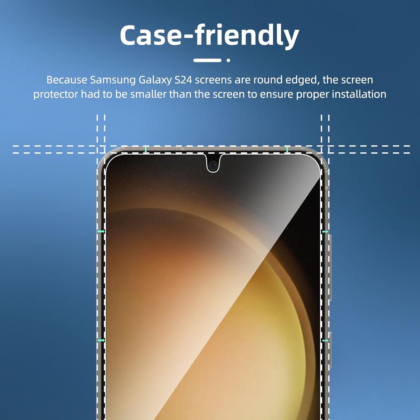 NEW'C 3 Pack Designed for Samsung Galaxy S24 Screen Protector Tempered Glass,(NON Compatible with S24 Plus, S24 Ultra), Case Friendly Ultra Resistant