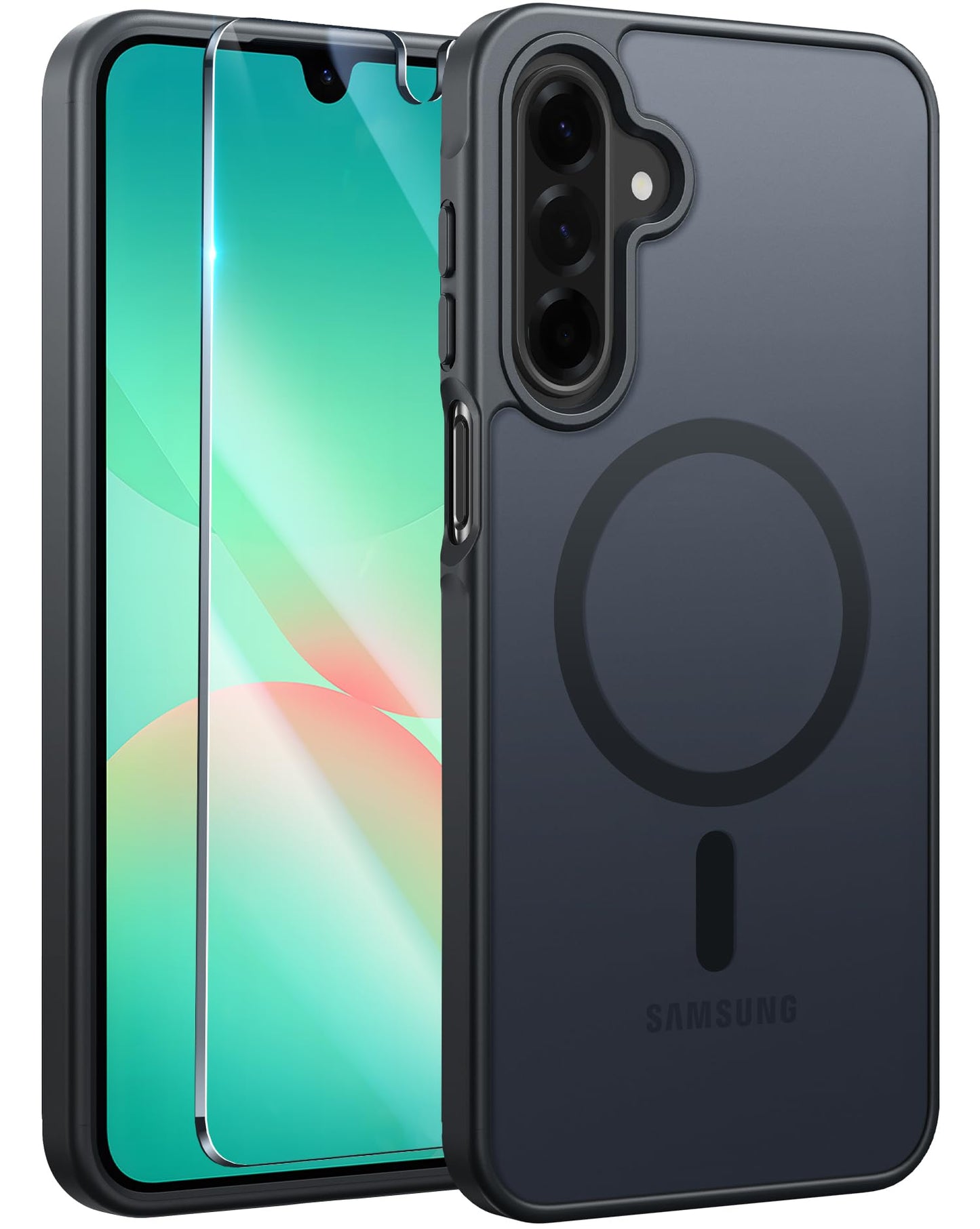FNTCASE Samsung Galaxy A16-5G Case Cell Phone Cover Black | Magnetic, Matte Textured, Military Grade Drop Protection, Translucent, Slim, Rugged, Durable, Shockproof, Protective Bumper, 6.7 inches