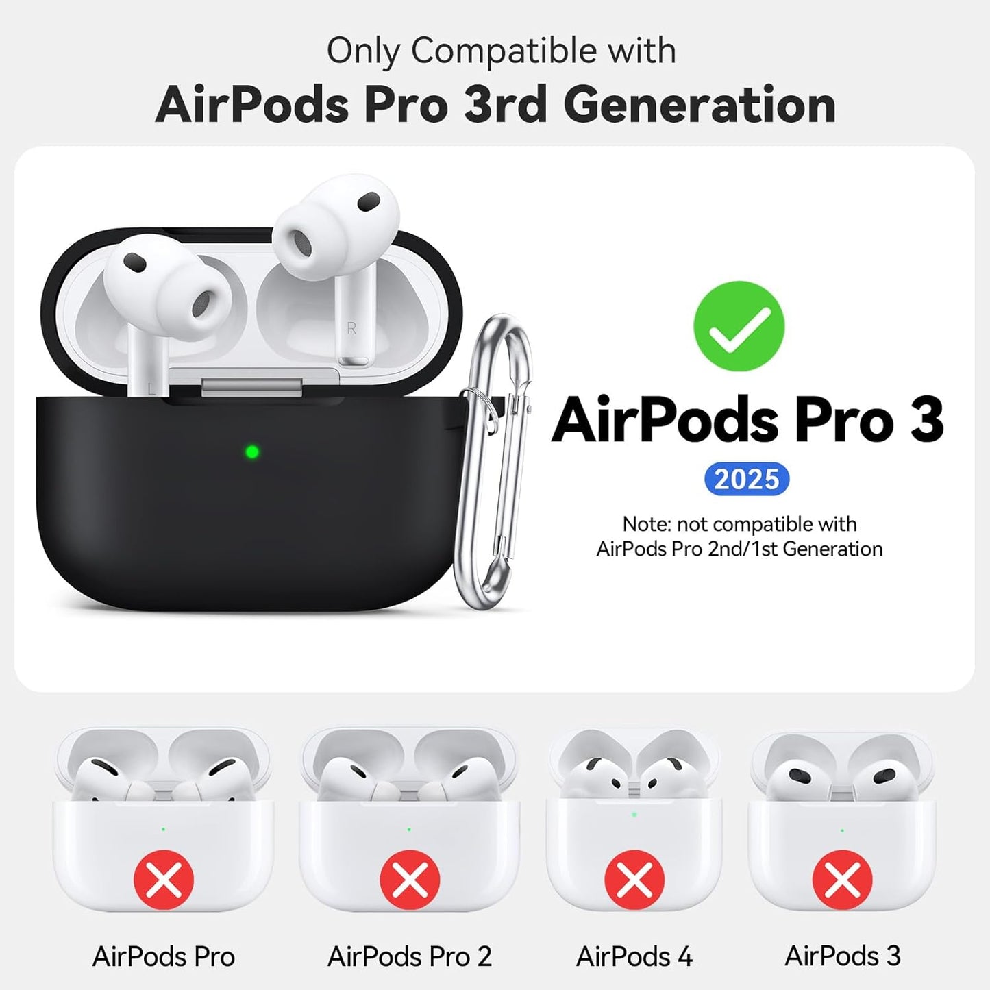 for AirPods Pro 3 Case (2025),Soft Silicone Protective Cover Compatible with Apple AirPods Pro 3rd Generation Case with Cleaning Kit for Women Men,Air pods Pro Accessories with Keychain,Black