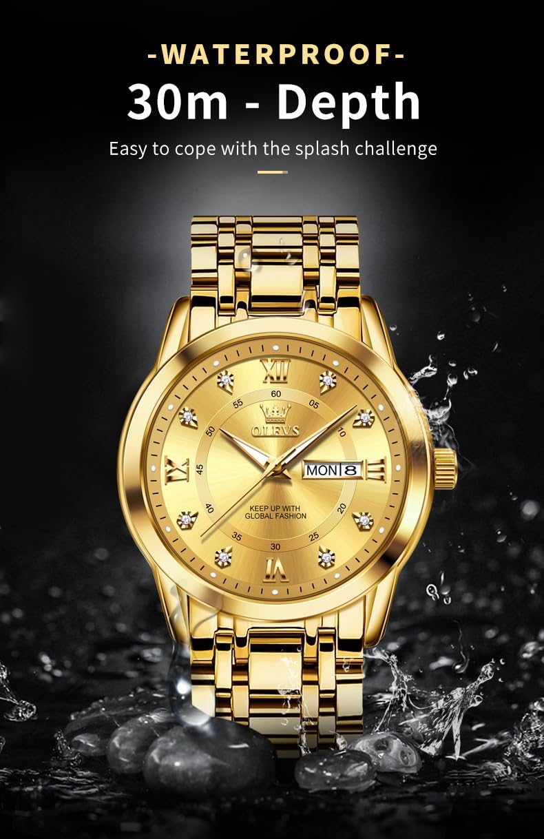OLEVS Watch for Men Classic Business Dress Analog Quartz Stainless Steel Waterproof Luminous Date Diamond Men Silver Watch