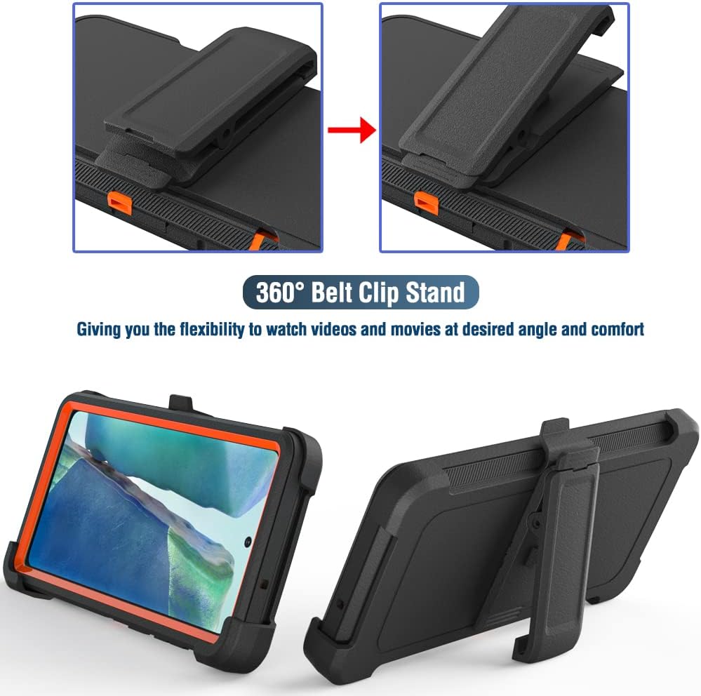 Case for Galaxy Note 20 with Clip, Heavy-Duty Tough Rugged Shockproof Drop Protective Cover Cases for Samsung Galaxy Note 20, Black+Orange