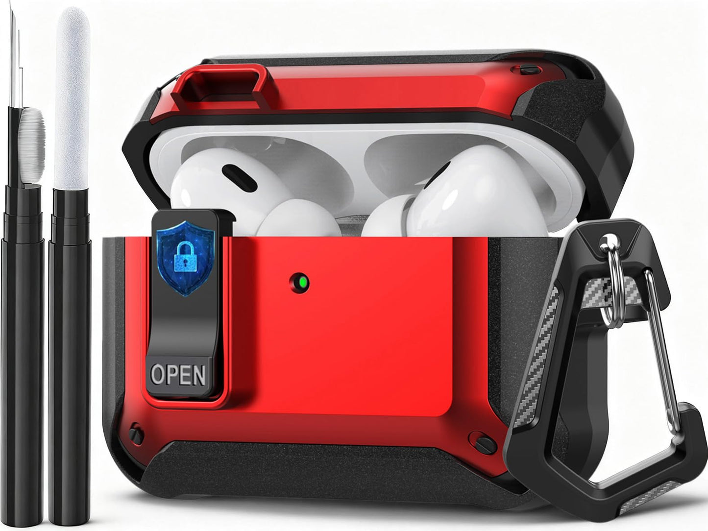 Compatible with AirPods Pro 3 Case Lock 2025, Shockproof AirPods iPod Pro 3rd Generation Protective Case Cover for Men Women with Cleaning Kit&Carabiner Black