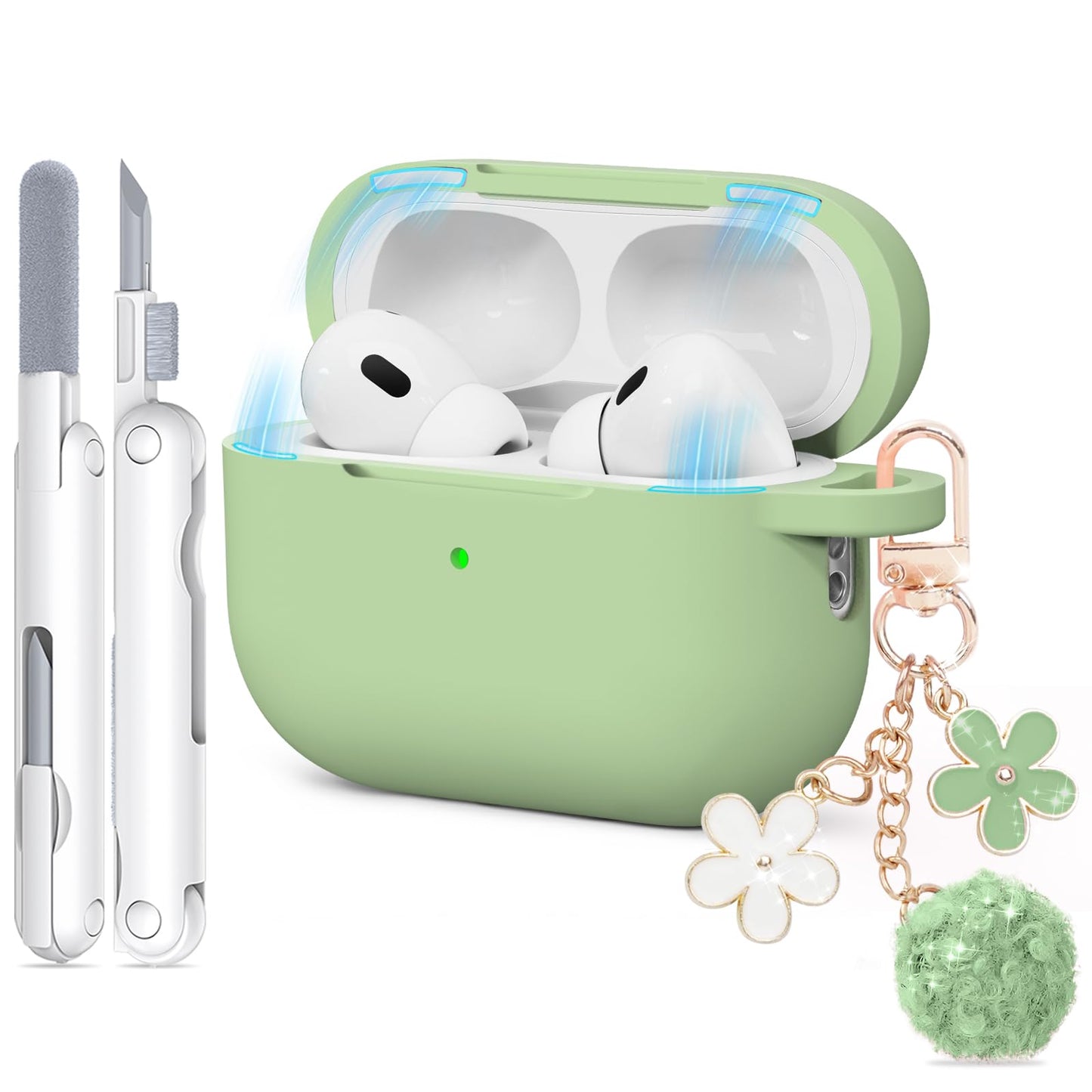 for AirPods Pro 3 Case 2025, Soft Silicone Case with Cleaner & Keychain for Women Girly, Compatible with Apple Airpods Pro 3rd Generation Cases Cover, Full Protection, Led Visible