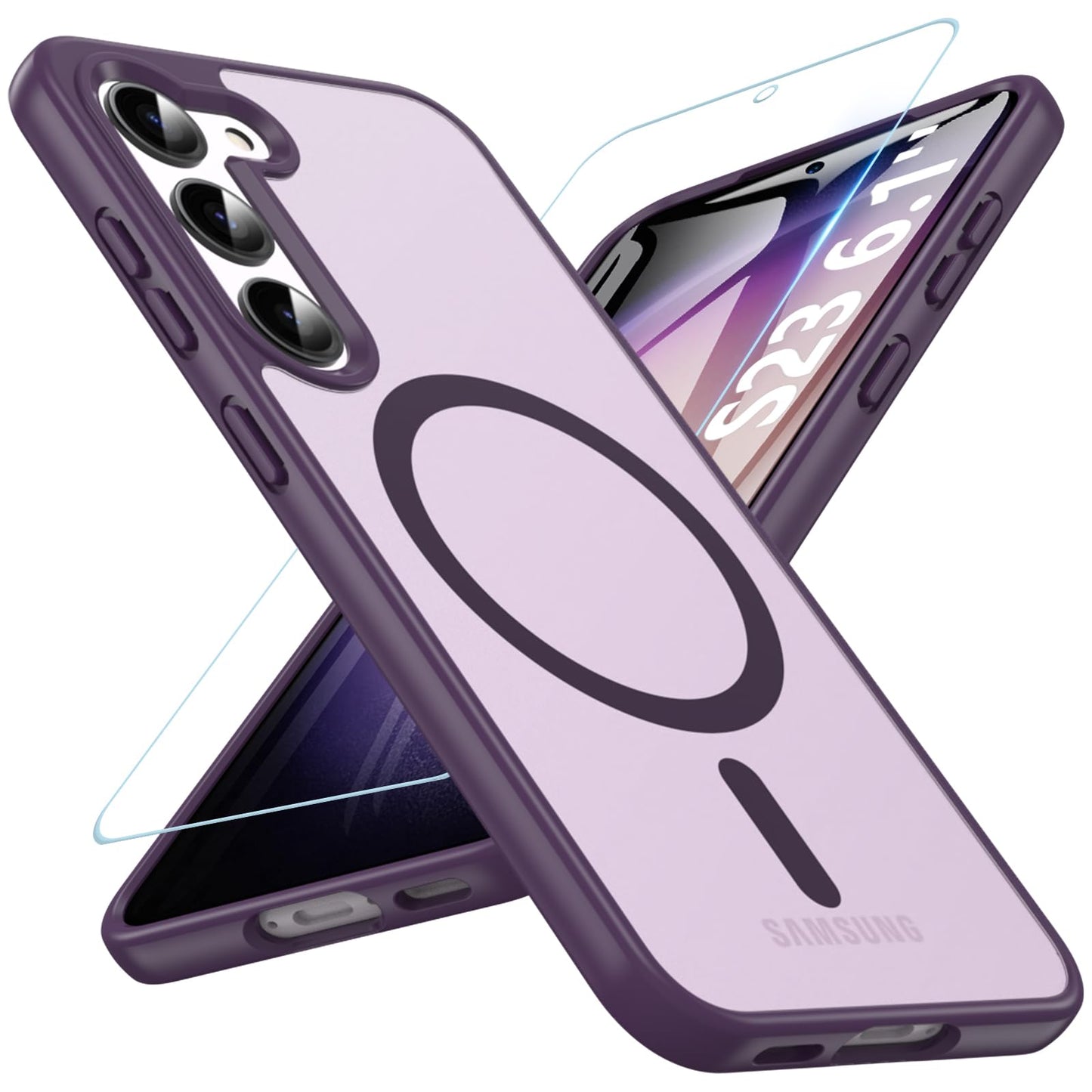 OWKEY Bumper Cover for Samsung Galaxy S23 Plus Black | 6.6'', Translucent, Slim, Magsafe Compatible, Military Grade Shockproof