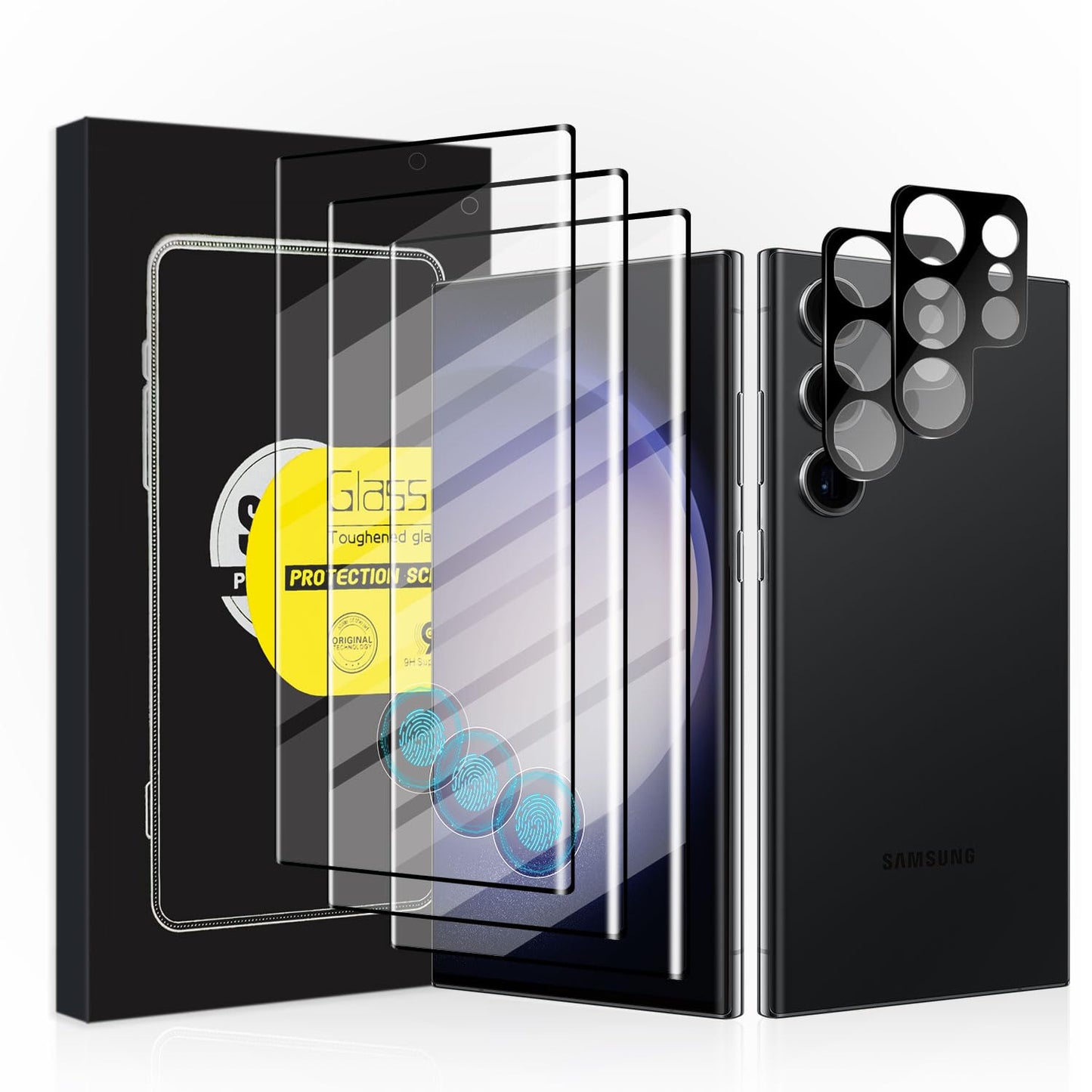 3Pack Galaxy S22 Ultra Glass Screen Protector, 2Pack Camera Lens Film 9H Hardness 3D Fulll Coverage Case Friendly Compatible with Ultra Sonic Fingerprint For Galaxy S22 Ultra 6.8”
