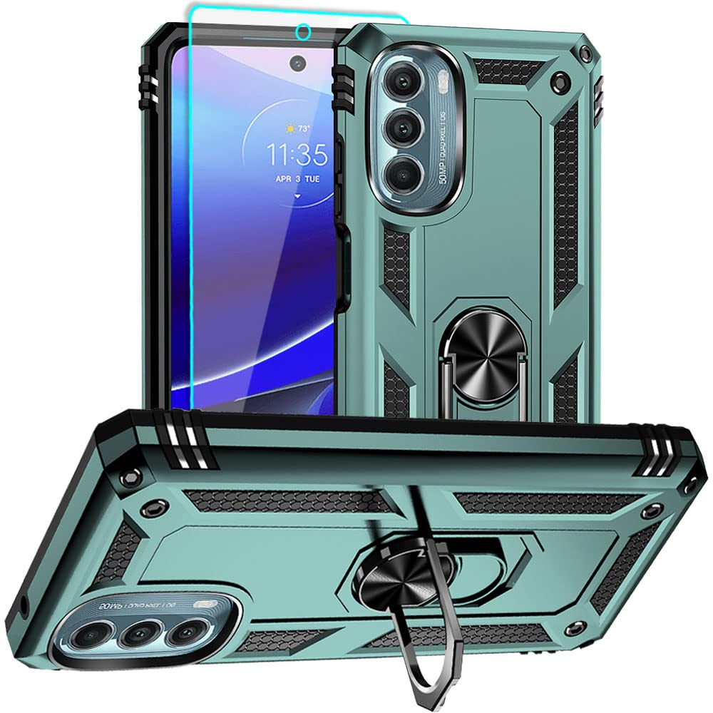 Aozuoton for Moto G Stylus 5G 2022 Case with HD Screen Protector, Military Grade 16ft. Drop Tested Ring Shockproof Protective Phone Case for Moto G Stylus 5G 2022, Blue