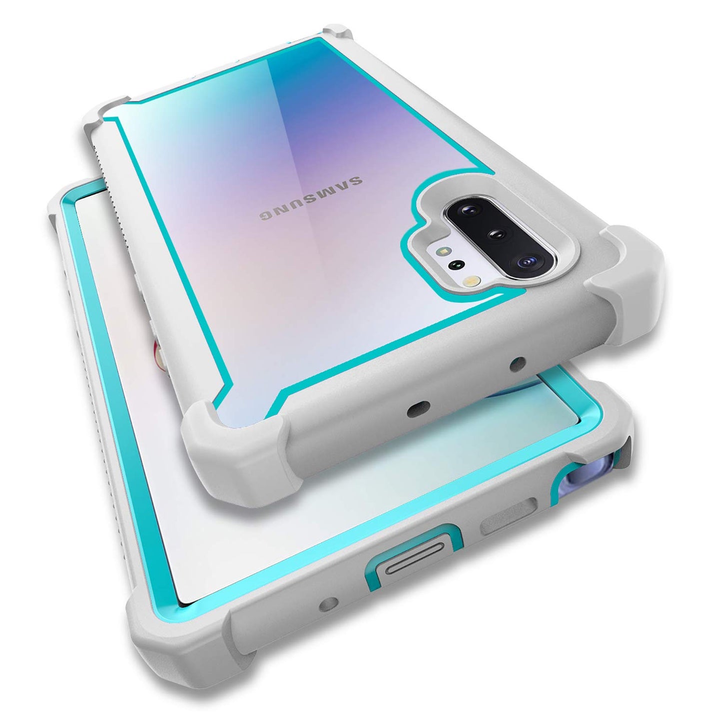 Case for Samsung Galaxy Note 10 Plus Case With Screen Protector, Full Body Protective Hybrid Dual layer Shockproof Acrylic Back Case Cover for Galaxy Note 10 Plus 5G 6.8 inch (Purple Light Blue)