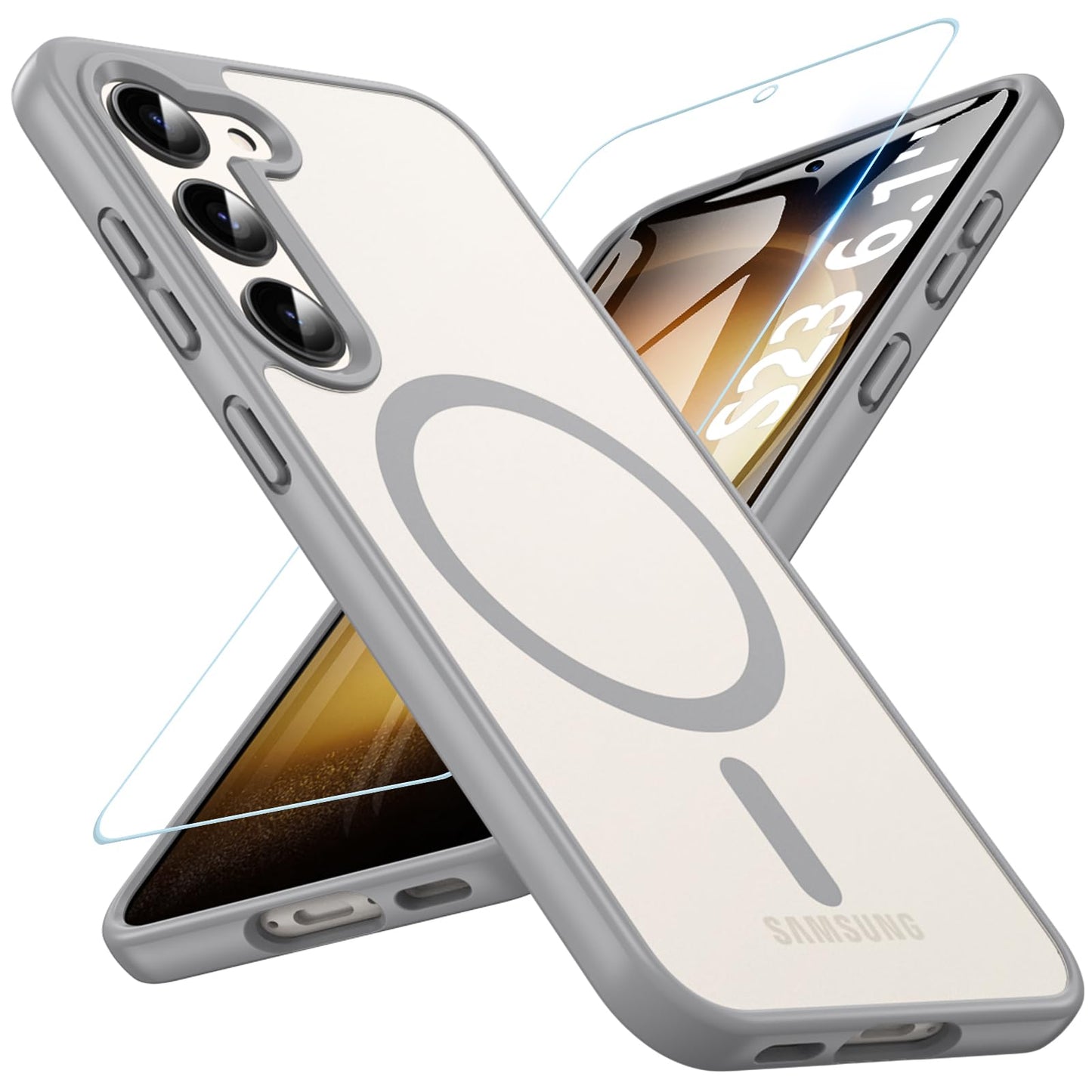OWKEY Bumper Cover for Samsung Galaxy S23 Plus Black | 6.6'', Translucent, Slim, Magsafe Compatible, Military Grade Shockproof