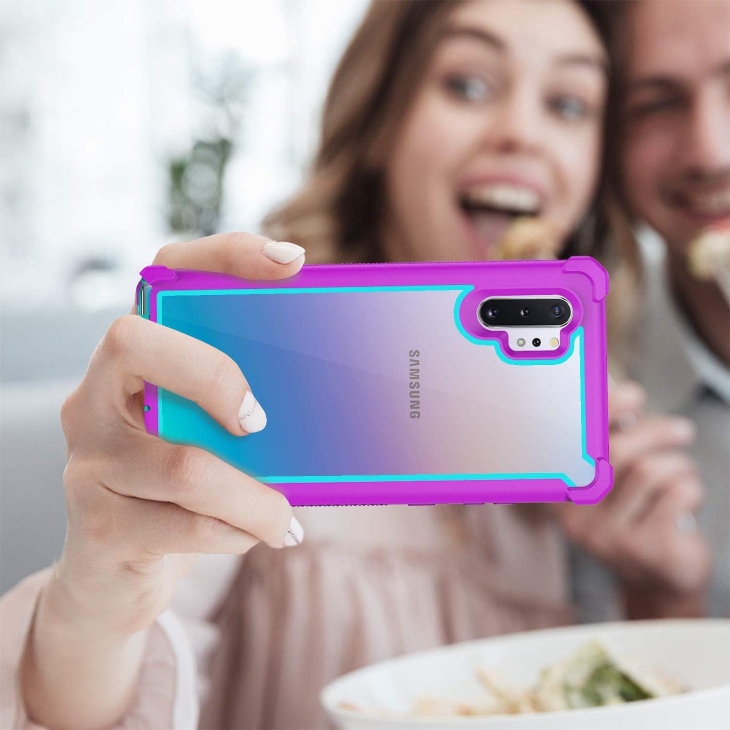 Case for Samsung Galaxy Note 10 Plus Case With Screen Protector, Full Body Protective Hybrid Dual layer Shockproof Acrylic Back Case Cover for Galaxy Note 10 Plus 5G 6.8 inch (Purple Light Blue)