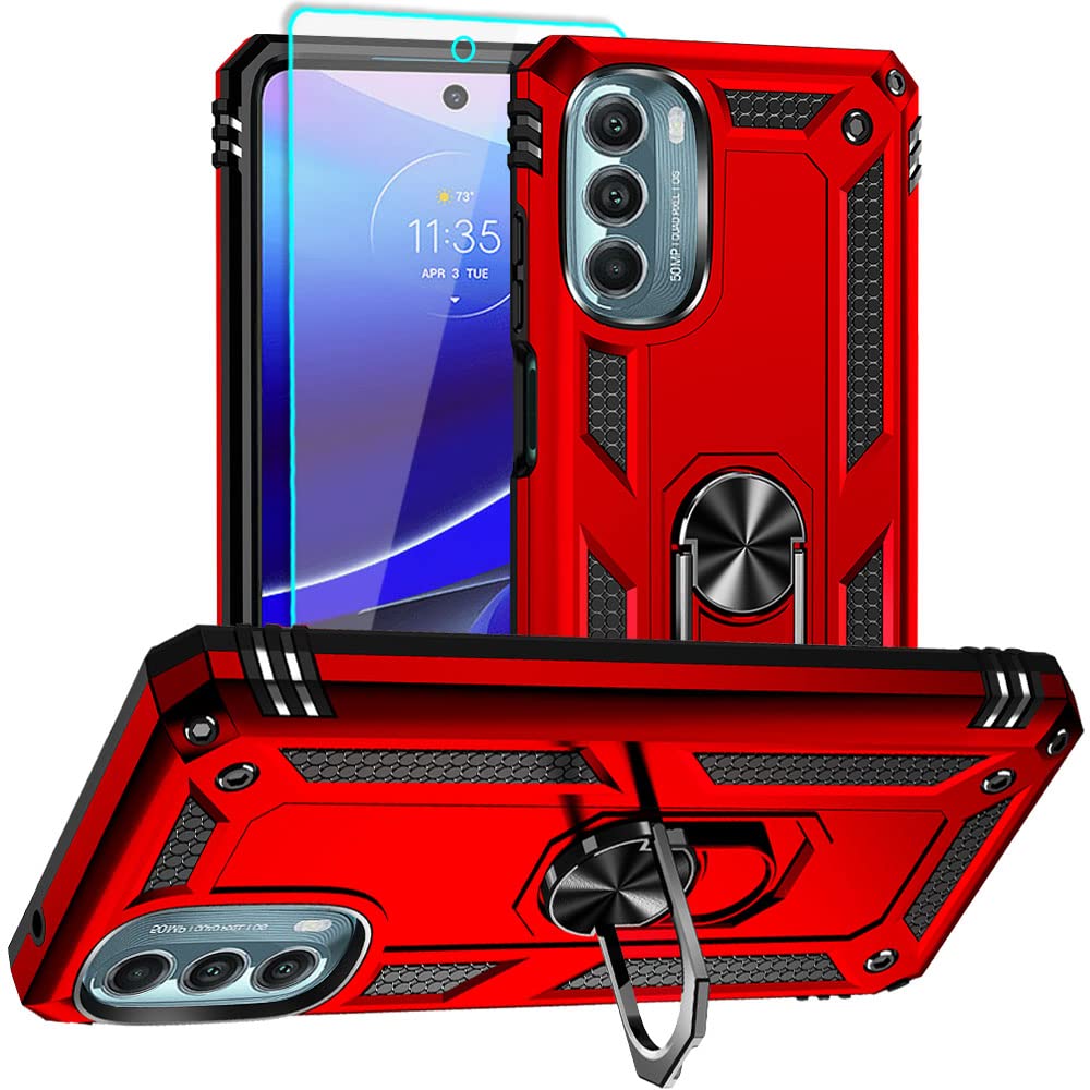 Aozuoton for Moto G Stylus 5G 2022 Case with HD Screen Protector, Military Grade 16ft. Drop Tested Ring Shockproof Protective Phone Case for Moto G Stylus 5G 2022, Blue