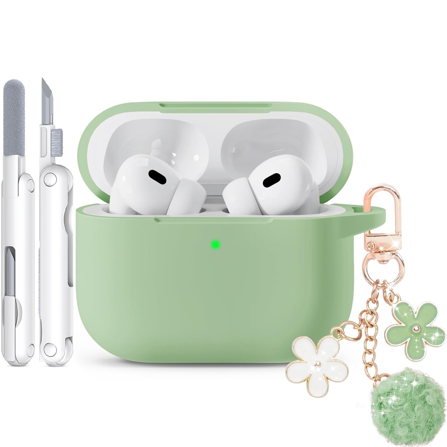 for AirPods Pro 3 Case 2025, Soft Silicone Case with Cleaner & Keychain for Women Girly, Compatible with Apple Airpods Pro 3rd Generation Cases Cover, Full Protection, Led Visible
