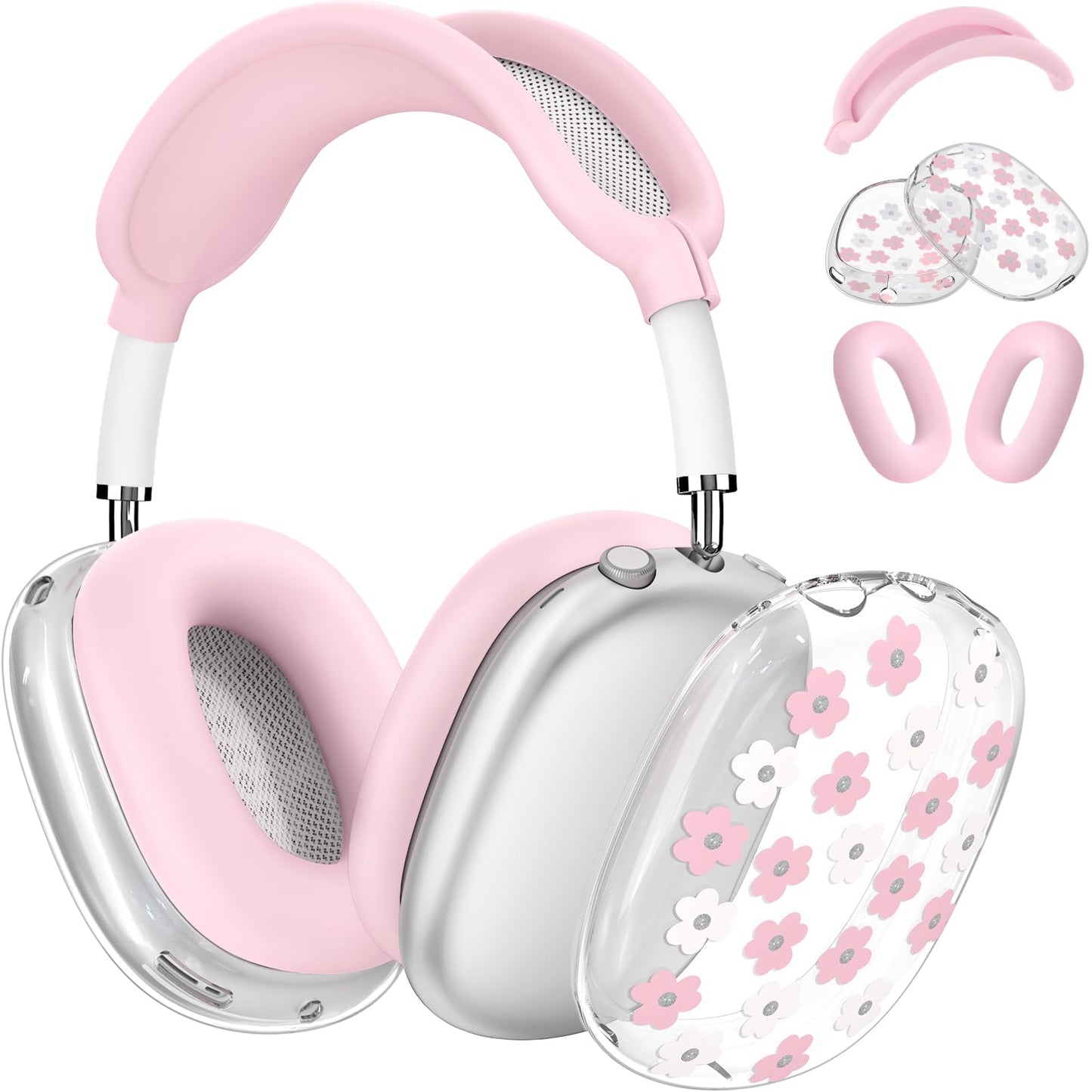 Silicone Cases for AirPods Max Headphones,Clear Flower Soft TPU Ear Cups Cover,Ear Pad Case Cover,Headband Cover for AirPod Max,Transparent Case for Apple AirPods Max USB-C(2024) for Women,Purple