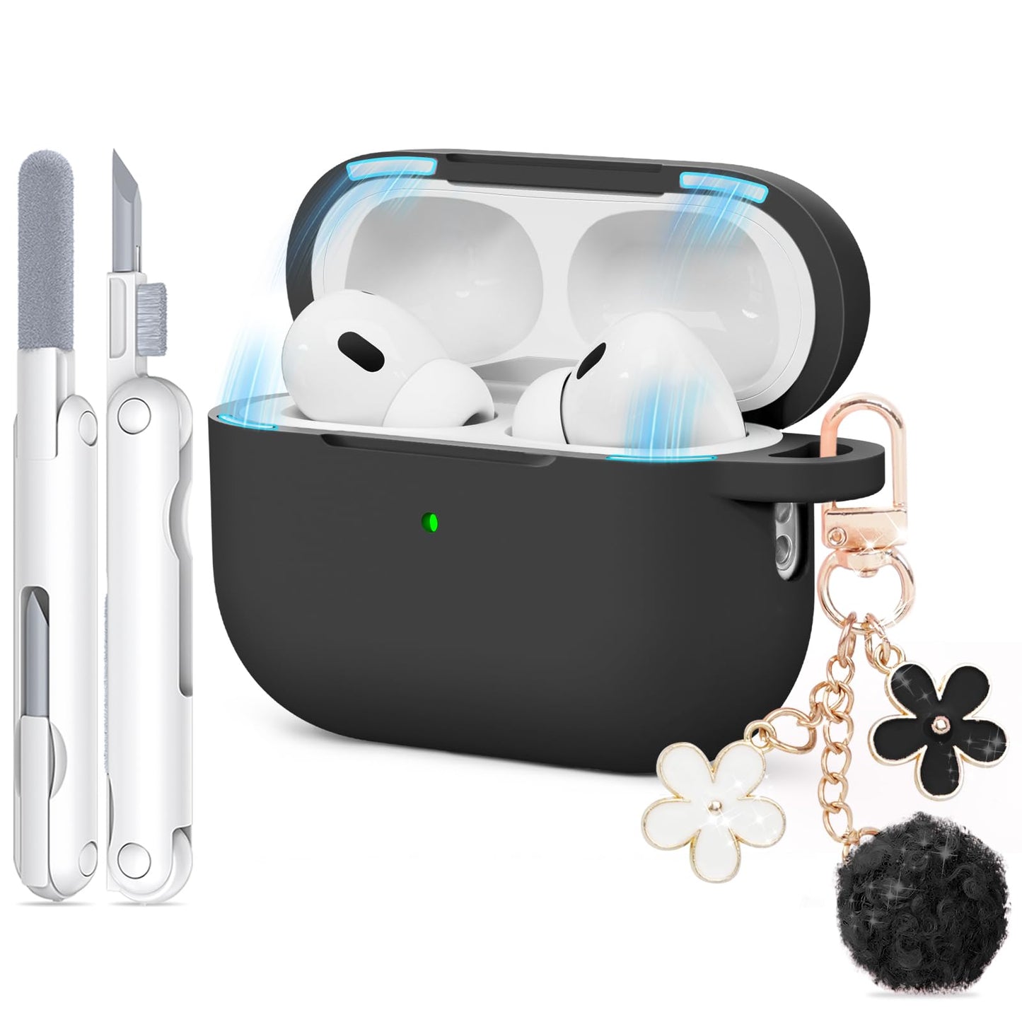 for AirPods Pro 3 Case 2025, Soft Silicone Case with Cleaner & Keychain for Women Girly, Compatible with Apple Airpods Pro 3rd Generation Cases Cover, Full Protection, Led Visible