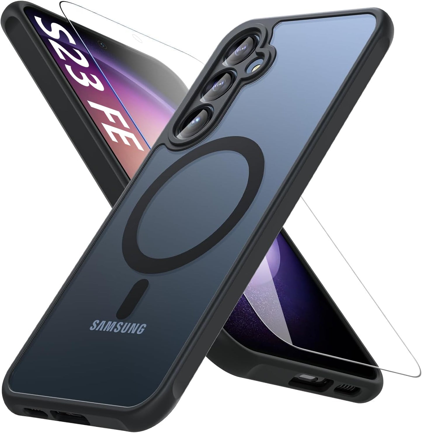 OWKEY Bumper Cover for Samsung Galaxy S23 Plus Black | 6.6'', Translucent, Slim, Magsafe Compatible, Military Grade Shockproof