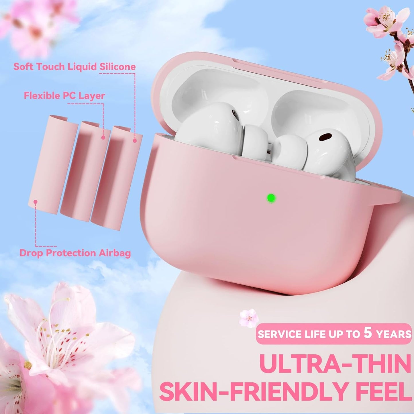 for AirPods Pro 3 Case 2025, Soft Silicone Case with Cleaner & Keychain for Women Girly, Compatible with Apple Airpods Pro 3rd Generation Cases Cover, Full Protection, Led Visible