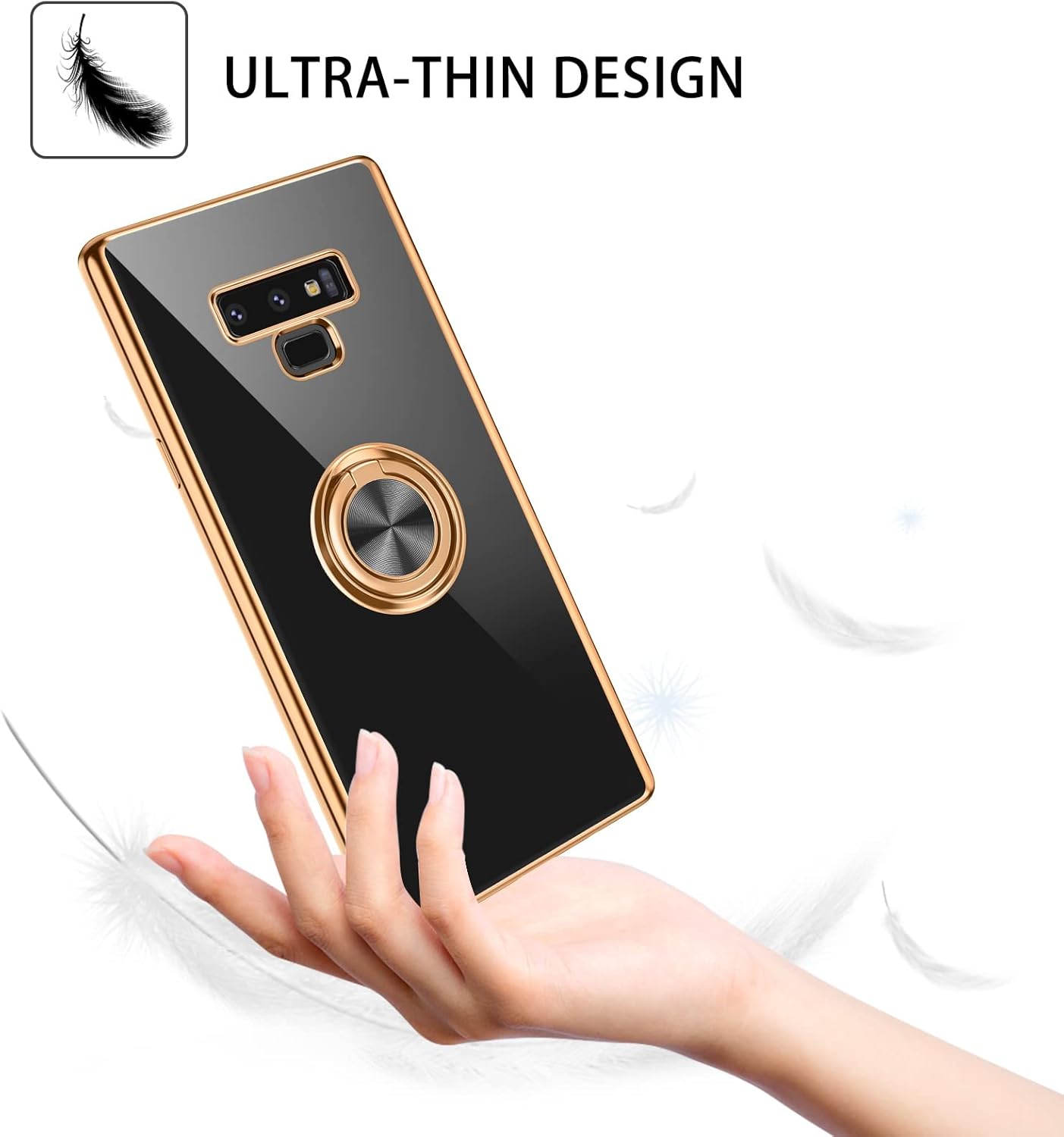 DUEDUE for Samsung Galaxy Note 9 Case with Ring Holder Kickstand 360 Degree Rotation Magnetic Car Finger Soft TPU Slim Cover Shockproof Protective Phone Case for Samsung Note 9 6.4 Inch, Black