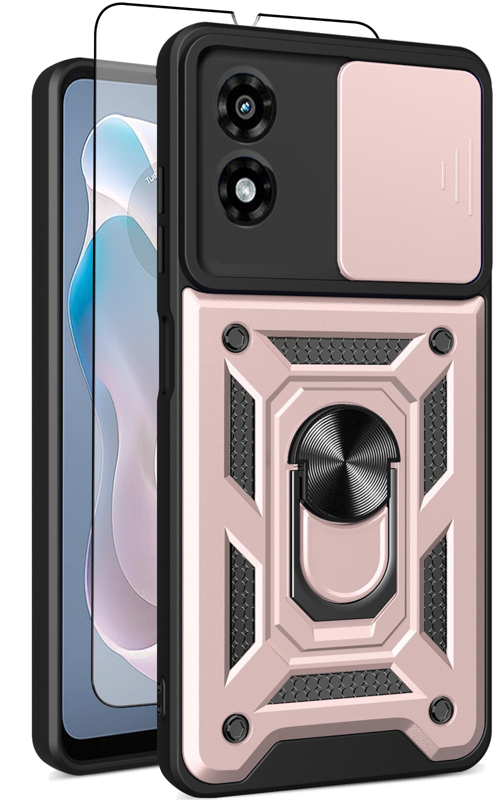 for Moto G 2025 Case:Moto G 2025 Phone Case with 2PC Screen Protector,Sliding Camera Cover and Multi Angle Stand for Moto G 5G 2025 Case,Blue