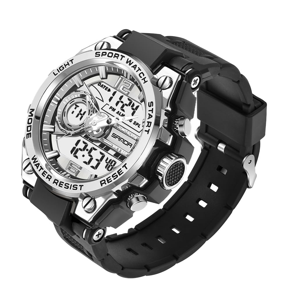 KXAITO Men's Watches Sports Outdoor Waterproof Military Watch Date Multi Function Tactics LED Alarm Stopwatch