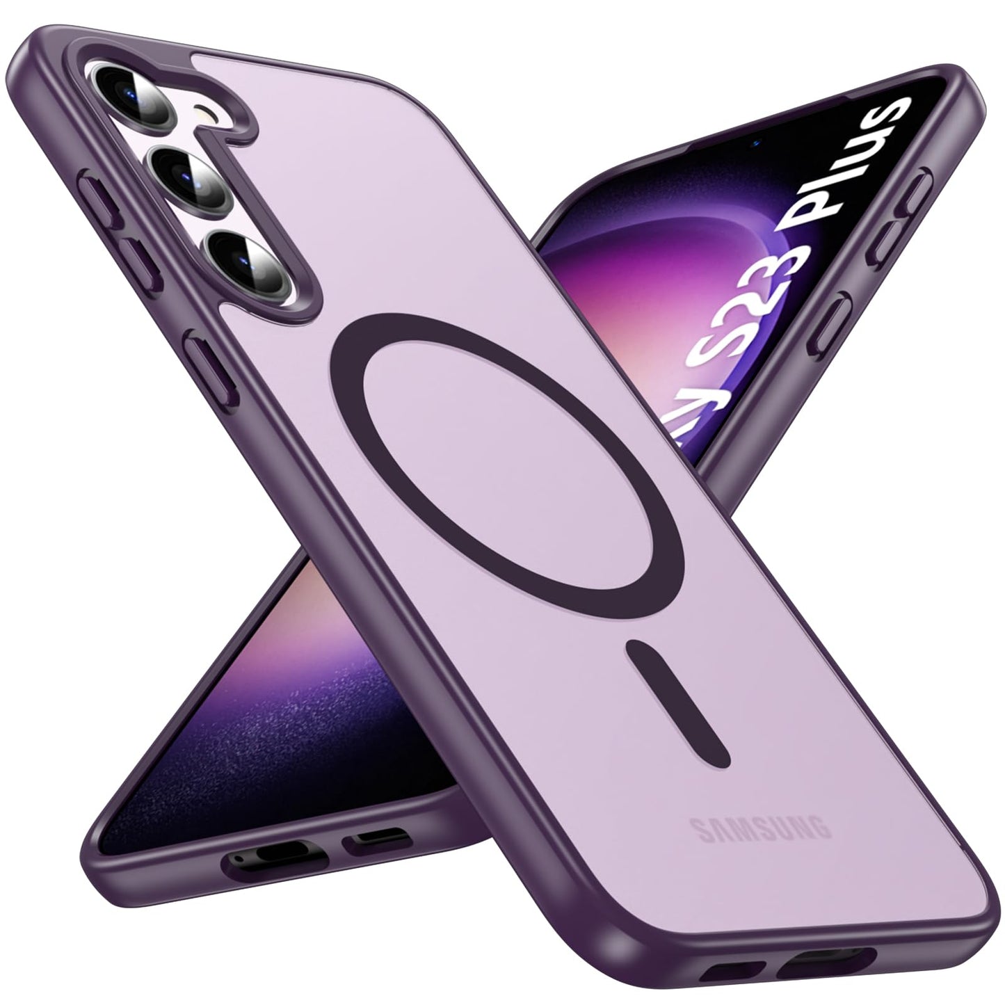 OWKEY Bumper Cover for Samsung Galaxy S23 Plus Black | 6.6'', Translucent, Slim, Magsafe Compatible, Military Grade Shockproof