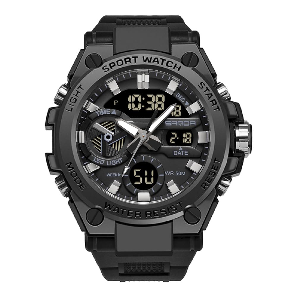 KXAITO Men's Watches Sports Outdoor Waterproof Military Watch Date Multi Function Tactics LED Alarm Stopwatch