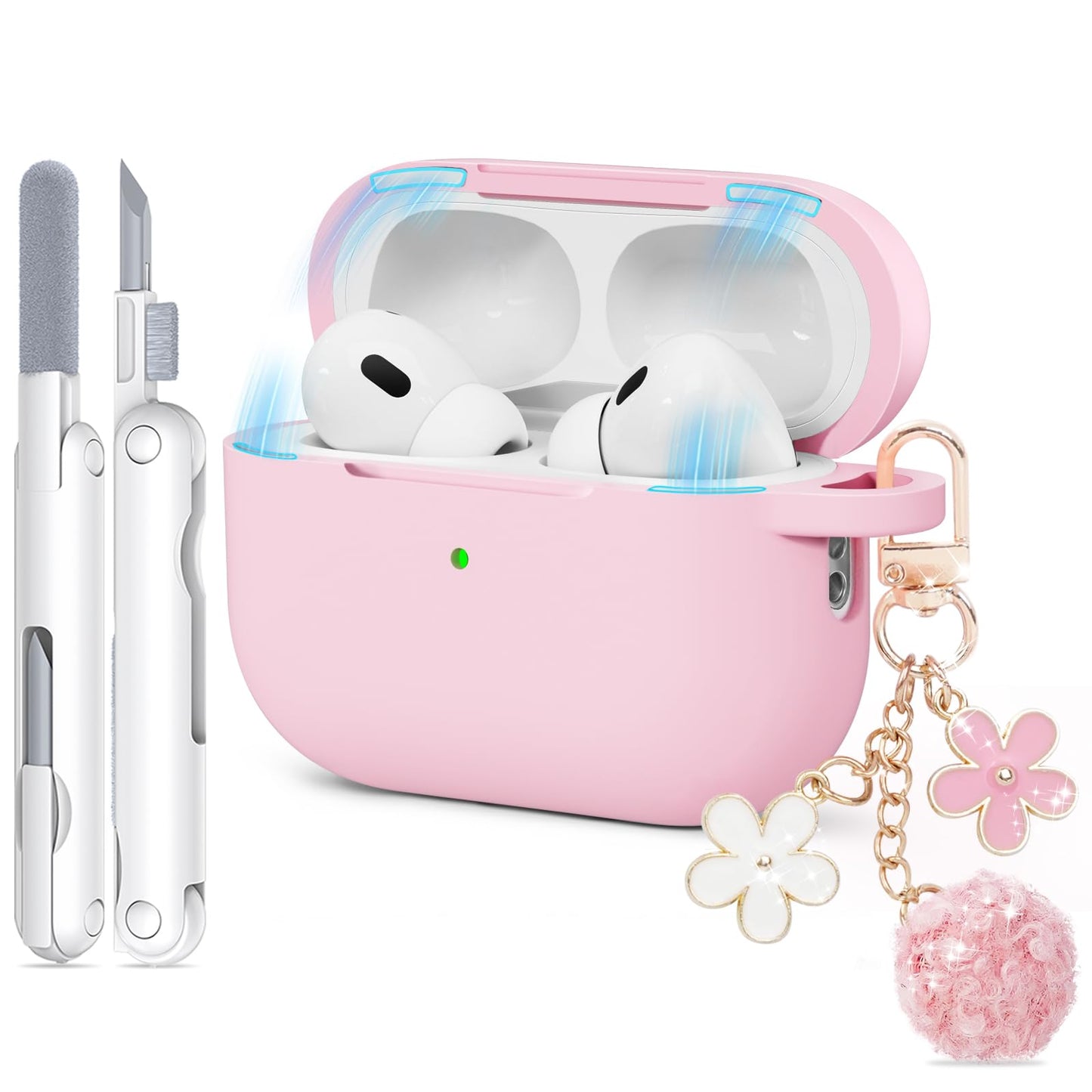 for AirPods Pro 3 Case 2025, Soft Silicone Case with Cleaner & Keychain for Women Girly, Compatible with Apple Airpods Pro 3rd Generation Cases Cover, Full Protection, Led Visible