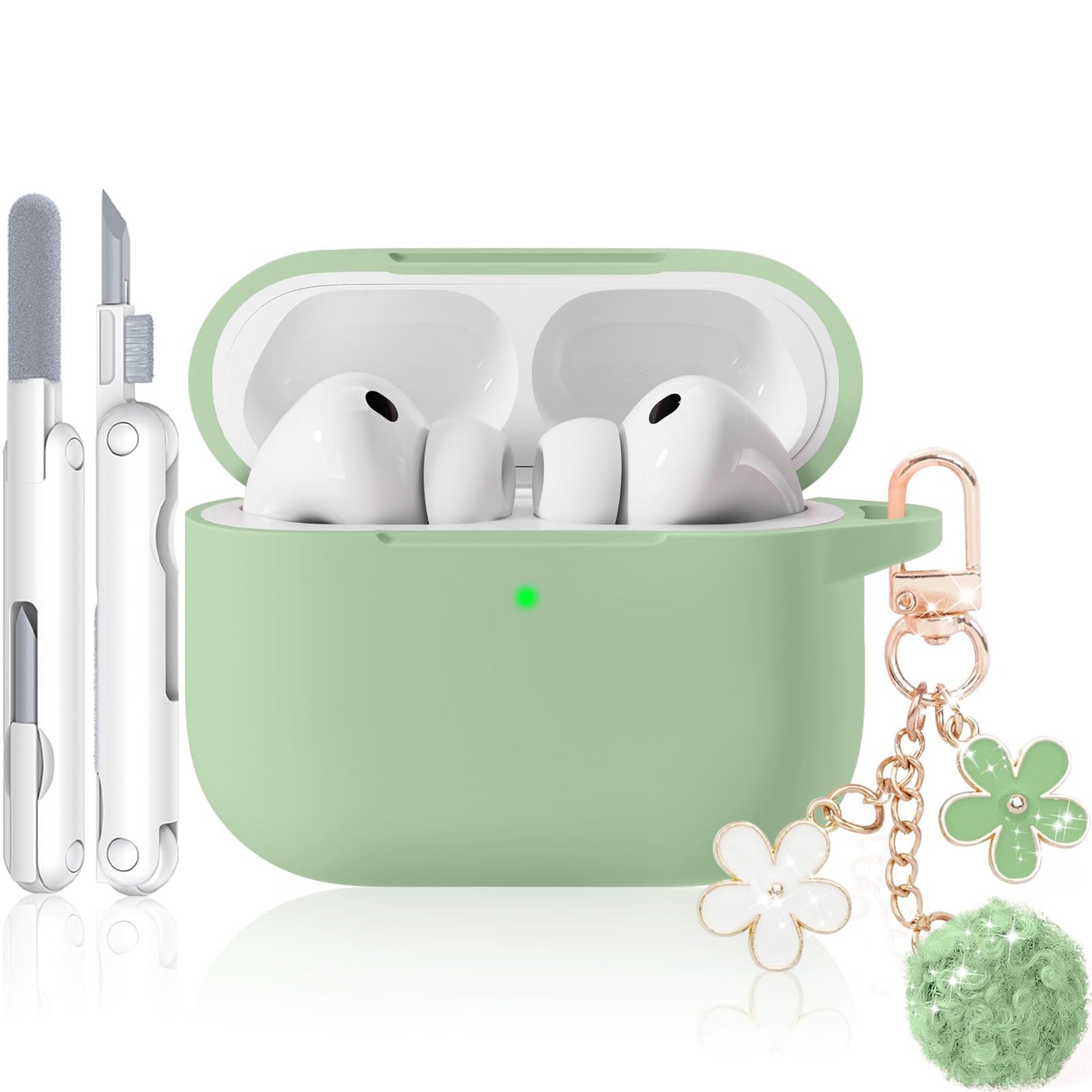 for AirPods Pro 3 Case 2025, Soft Silicone Case with Cleaner & Keychain for Women Girly, Compatible with Apple Airpods Pro 3rd Generation Cases Cover, Full Protection, Led Visible